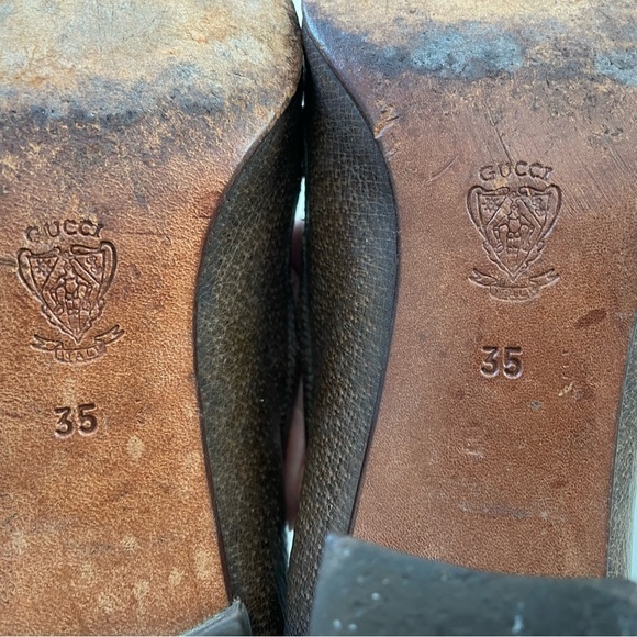 Vintage 70s Gucci Block Heel Loafers with Gold Accent Size 35 - Picture 10 of 11